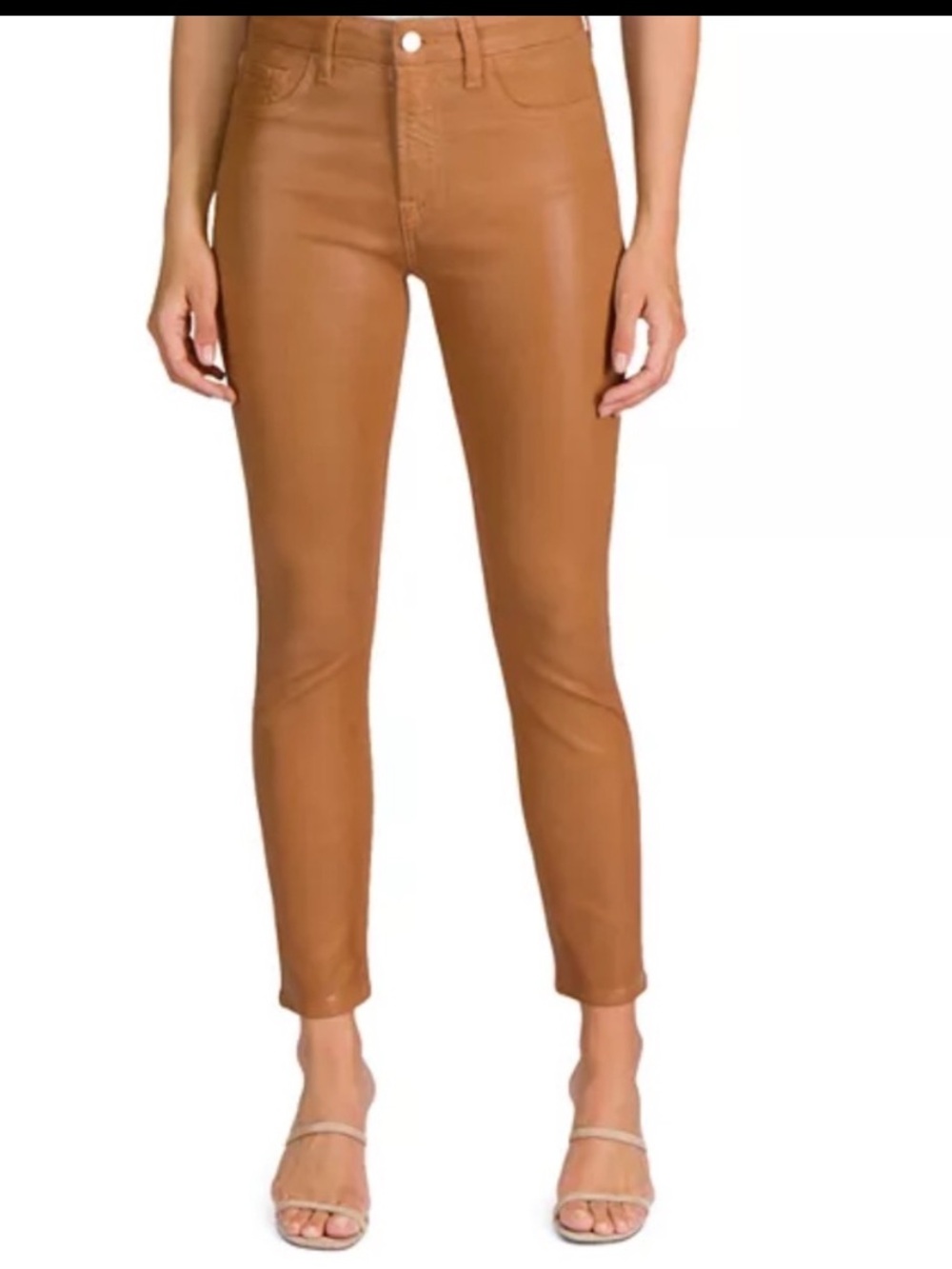 Stretch Skinny Faux-Leather Jeans - Tan
